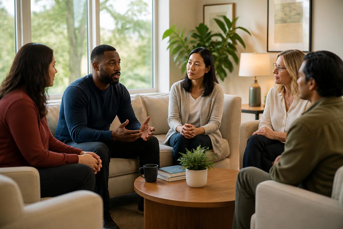 A supportive group session with people of diverse backgrounds